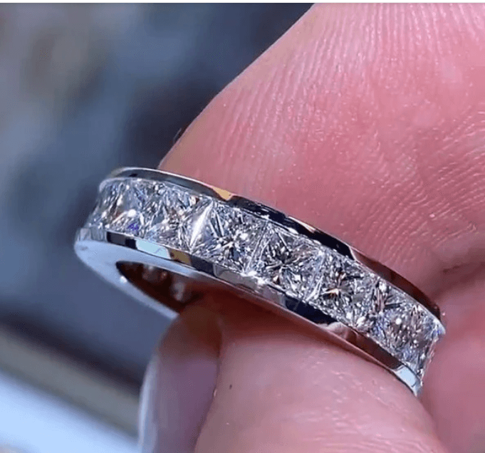 Classic Princess Cut Sterling Silver Wedding Band